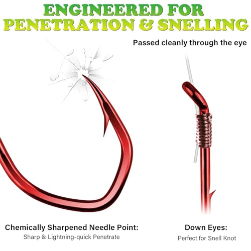 LUCKYFISHING Baitholder Fishing Hooks Saltwater Freshwater 100/80/70/60pcs Professional V Bait Holder Hooks for Bass Trout Crappie Soft Live Baits Black Red with Size 1 2 4 6 8 1/0-6/0 - color: Red, size: 6/0-60pcs