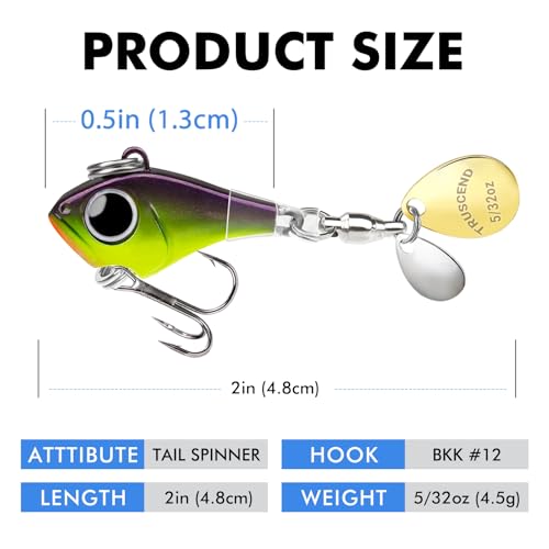 TRUSCEND Vibespinner Easy Catch Fishing Lures with BKK Hooks, Tail Spinner Baits with 4 Actions, Vibrating Swimming Flashing & Jigging for More Bites, Spoon Lures for Bass Trout Crappie Walleye Pike - color: A-5/32oz-4.5g