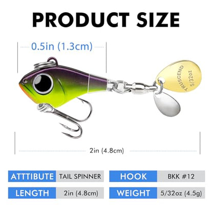 TRUSCEND Vibespinner Easy Catch Fishing Lures with BKK Hooks, Tail Spinner Baits with 4 Actions, Vibrating Swimming Flashing & Jigging for More Bites, Spoon Lures for Bass Trout Crappie Walleye Pike - color: A-5/32oz-4.5g