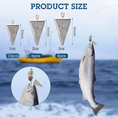 Zhanmai Fishing Weights Sinker Kit Rig Pyramid Fishing Sinker Catfish for Freshwater Saltwater Bass Casting Surf Tackle Assortment in 1, 3, 4, 6 oz