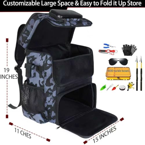 Fishing Backpack with Rod Holder, Large 50L Tackle Bag Water Resistant Tackle Backpack Heavy Duty Fishing Bag Gift for Men Woman - color: D: Yellow Camo