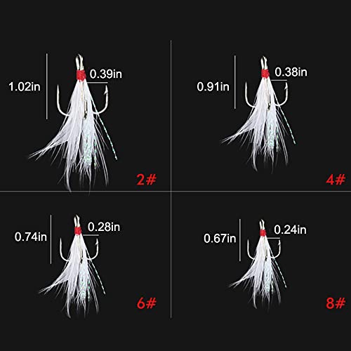 20Pcs Treble Fishing Hooks with Feather Size Stainless Steel Barbed Sharp Triple Fishhook with Box for Saltwater Freshwater - color: 20pcs-White Feather, size: 4#