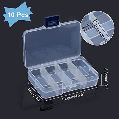 NBEADS 10 Pack 8 Grids Mini Plastic Organizer Box, 2.7x4.2x0.8inch Clear Plastic Jewelry Dividers Box Organizer Small Tackle Boxes Jewelry Storage Container for Beads Small Items Findings Storage
