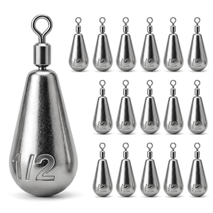 Drop Shot Fishing Weights with Rolling Swivel Streamlined Lead Fishing Sinkers for Freshwater Saltwater Catfish Bass Casting Fishing and Bottom Fishing Rigs - size: 1/2oz-16pcs-teardrop1
