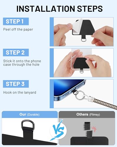 SHANSHUI Phone Lanyard Tether, Stretchy Phone Strap Patch Anchor Outdoor Climbing Hook Compatible for Most Smartphones - color: Sliver X2