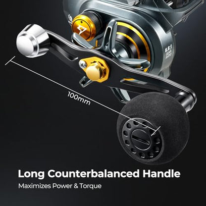 Piscifun Alinox 300 Baitcaster Fishing Reel,Aluminum Frame Baitcasting Reel, 33Lbs Max Drag, Freshwater & Saltwater Low Profile Casting Reel for Musky, Available in 6.6:1/8.1:1 Gear Ratio - color: Gray-6.6:1