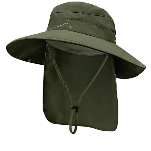 Sun Hats for Men Women, UPF50+ Protection Safari Hat,Wide Brim Fishing Hat with Neck Flap,Bucket Hats for Beach Hiking - color: Green