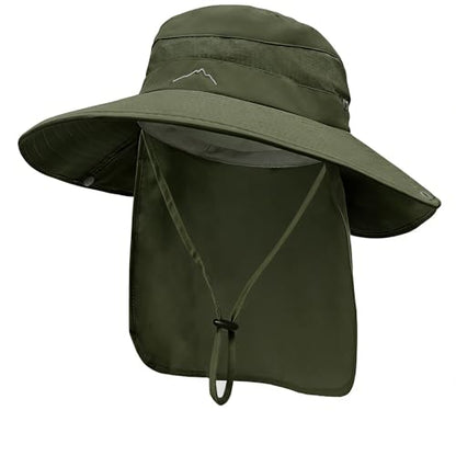 Sun Hats for Men Women, UPF50+ Protection Safari Hat,Wide Brim Fishing Hat with Neck Flap,Bucket Hats for Beach Hiking - color: Green