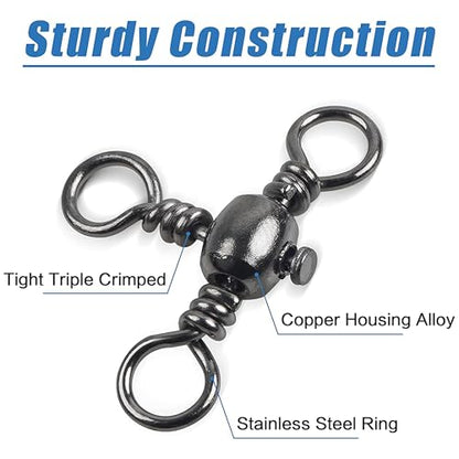 3 Way Swivels Fishing Tackle,60pcs Crossline T-Shape Three Way Barrel Swivels for Catfish Rig Surf Rigs Lure Tackle Connectors Saltwater Freshwater - size: 1#_106lb_60pcs