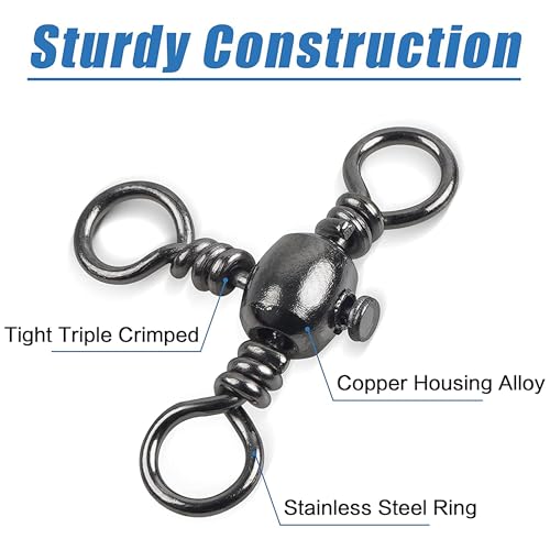 3 Way Swivels Fishing Tackle,60pcs Crossline T-Shape Three Way Barrel Swivels for Catfish Rig Surf Rigs Lure Tackle Connectors Saltwater Freshwater - size: 6#_60lb_60pcs