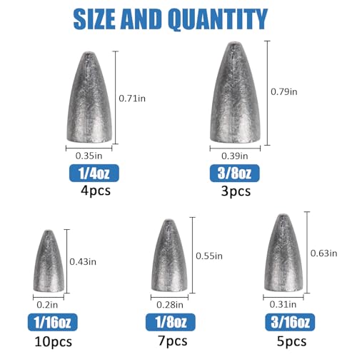 Fishing Weights Kit 29/83pcs Bullet Fishing Weights for Bass Fishing Texas Rigs Worm Weights Fishing Sinkers Freshwater Saltwater Fishing Tackle - style: 29pcs