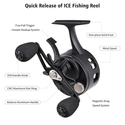 Ice Fishing Reel, 3.2:1 Gear Ratio Ultra Smooth 3+1 Ball Bearings and Magnetic Drop System, Aluminum Alloy Fishing Reel for Ice Fishing and Winter Angling - color: Black-Right