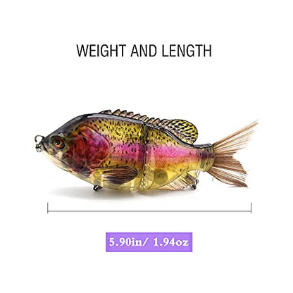5.9in Multi Jointed Swimbait Fishing Lures Bait,2 Segment Big Giant Sinking Fishing Bass Lures,Crankbaits Swimbaits with Treble Hook - color: 5.9in,1.94oz-Color A