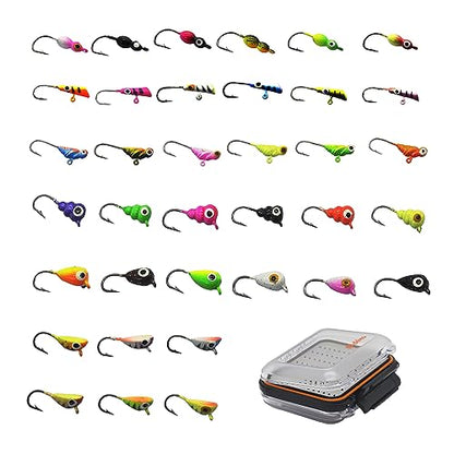 Alichino Ice Fishing Rod and Reel Combo Aluminum Inline Reel 26 Inch M/ML Rod Ice Jigs Set Box 8X PE Line Full Fishing Kit for Winter - color: Reel,Rod,PE Line and Lead Ice Jig Set