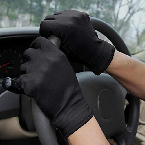 JIAHG Women Men's Driving Gloves Summer UV Sun Glove Non Slip Touchscreen Cotton Gloves Outdoor Sunblock Mittens for Cycling - color: Cotton-black Full Finger