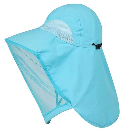 Mosquito Fishing Safari Mesh Net Hat with Neck Flap, Sun Protection Women Men Bug Cap, Hidden Netting Boonie - color: Light Blue
