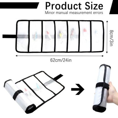 2pcs Roll Up Fishing Lure Wraps Set - Durable 6 Pocket Protective Cover, Saltwater & Freshwater Hook Covers, Trolling Lure Fabric Protector Tackle Box Organizer for Fishing Tackle Storage