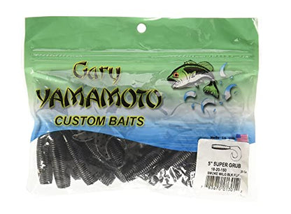 Yamamoto 5" Single Tail Grub Soft Plastic Fishing Angling Swimbait Lures with Tail-Curling Action - 20 Pack - color: SMOKE W/ LARGE BLACK FLAKE (20 PACK), size: 5" SUPER GRUB