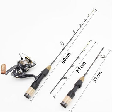 Ultra Light Short Ice Fishing Rod 23.6" Portable Spinning Pole Winter Fishing Tackle