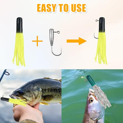 Grub Fishing Lures Jig Heads Hooks Kit, Crappie Lures Tube Baits Soft Worms Grub Tail Crappie Jigs for Bass Trout Bluegill Panfish Fishing 17-140pcs - color: 140pcs/kit