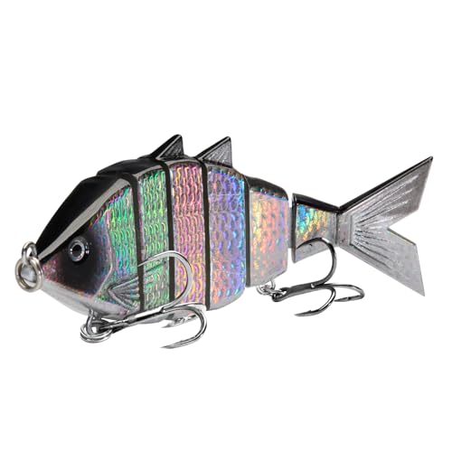 BASSDASH Bone Swimbait Multi Jointed Hard Fishing Lure for Bass Trout Bluegill Pike with Angled Cut Segments - color: Black Silver