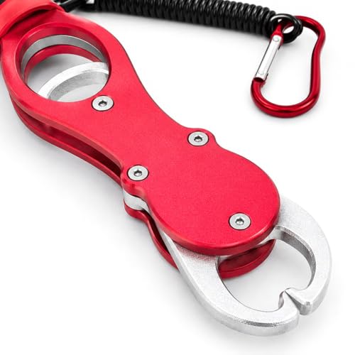 Fish Lip Gripper with Built-in Scale 18kg (39.7 lb) – Portable Fish Controller Tool with Non-Slip Handle for Freshwater & Saltwater Fishing(Red) - color: Red