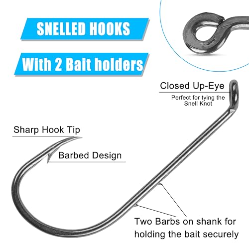Saltwater Snelled Fishing Hooks with Leader Rig, 24pcs Steel Fishing Wire Leaders with Hook Swivel 11.9in Pre-Tied Wire Trace for Saltwater Freshwater Toothy Predators Bluefish Mackerel - size: 2/0_24pcs