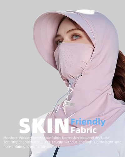 Cooling Breathable Balaclava Full Face Mask with Wide Brim Sun UV Protection Hood for Men Women Fishing Motorcycle Skiing - color: Pink
