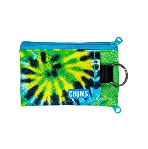 Chums Surfshorts Wallet - Lightweight Slim Wallet with RFID Blocking Card & Clear ID Window - Zippered, Water Resistant w/Key Ring (Green Tie Dye) - color: GREEN TIE-DYE
