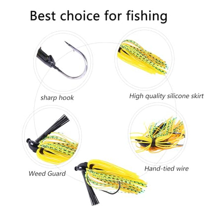 Bass Jigs, 5pcs/Box, 2.76in/0.35oz, Medium Size, J Hook, Silicone & Metal Material, Weedless Design, Ideal for Bass, Trout, Walleye & More