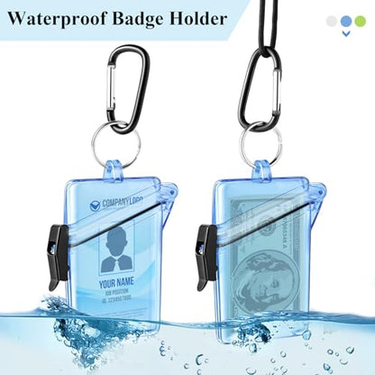 BESARME 3 Pack Waterproof ID Badge Holder Case Clear Vertical ID Card Holder with Lanyard Carabiner and Keychain Durable Locker Dry Box（Clear Blue Yellow） - color: Clear, Blue, Yellow