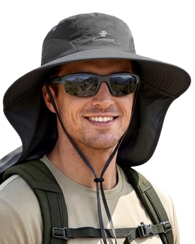 Camptrace Sun Hats for Women Men UPF 50+ UV Protection Wide Brim Hiking Fishing Hat with Neck Flap - color: 06-dark Grey