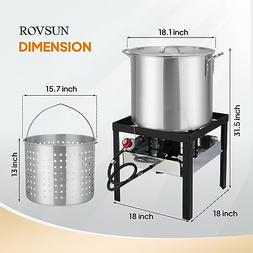 ROVSUN 60QT Turkey Fryer with 150,000BTU Propane Stove, Aluminum Seafood Crawfish Boiler Steamer & Deep Fryer with Basket, 10PSI CSA Certified Regulator & Lifting Hook for Outdoor Backyard Cooking - size: 60QT