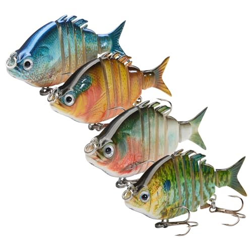 Bassdash SwimPanfish 2.5”/0.34oz Hard Bluegill Swimbaits Multi Jointed Topwater Trout Bass Fishing Crank Lure,Pack of 4 - color: RBOB