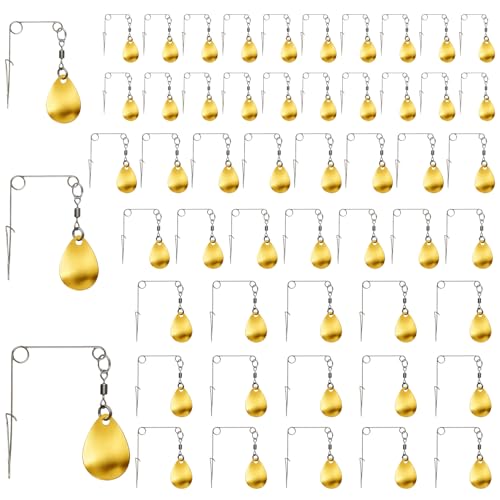 50Pcs Fishing Spinnerbait Kit Gold Teardrop Fishing Spinner Blades Smooth Spoons Rigs with Colorado Blade Lure Making Fishing Lures Replacement Accessories