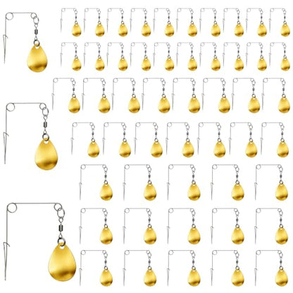 50Pcs Fishing Spinnerbait Kit Gold Teardrop Fishing Spinner Blades Smooth Spoons Rigs with Colorado Blade Lure Making Fishing Lures Replacement Accessories