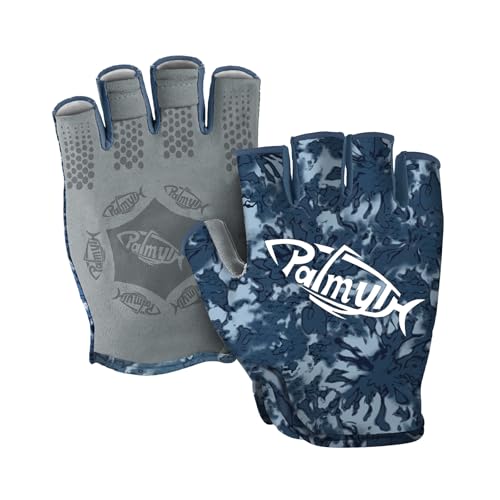 Palmyth Stubby UV Fishing Gloves Sun Protection Fingerless Glove Men Women UPF 50+ SPF for Kayaking, Paddling, Canoeing, Rowing, Driving - color: Voyage, size: Small
