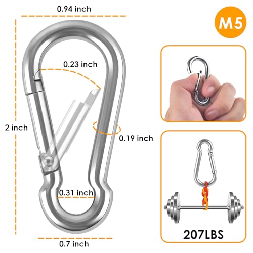 KATUMO 2 Inch Carabiner Clip, 304 Stainless Steel Spring Snap Hook, 207LBS Holding Capacity Quick Link Clip, Small Metal Clips for Key Chain Flag Dog Leash Camping Hiking Fishing Hanging - size: 12 PCS