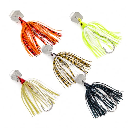 Bladed Jig Fishing Lures, Irresistible Vibrating Action, Sticky-Sharp Heavy-Wire Needle Point Hooks, 5Pcs 1/2 oz Multi-Color Kits with Storage Bag
