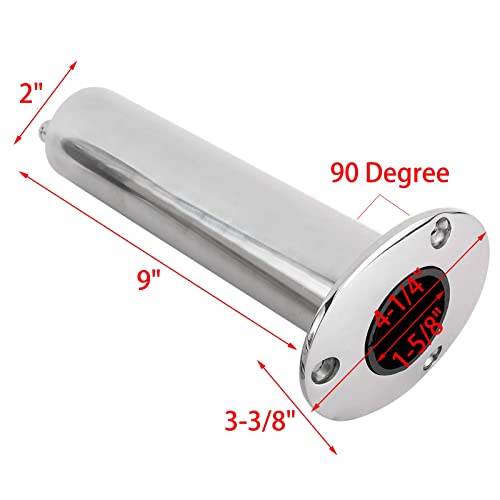 YaeMarine 4-Pack Heavy Duty Stainless Steel 316 Deluxe Rod Holders with Drain, Flush Mount Fishing Rod Pole Holders, 30 Degree /15 Degree/90 Degree - style: 90 Degree