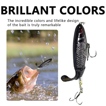 1-Pack Topwater Fishing Lures & Crankbaits Set - High-Action Popper Bass Lures with Rotating Tail, Saltwater/Freshwater Hard Baits for Trout, Pike, Catfish | Vibrating Lure Kit with Storage Box - color: black