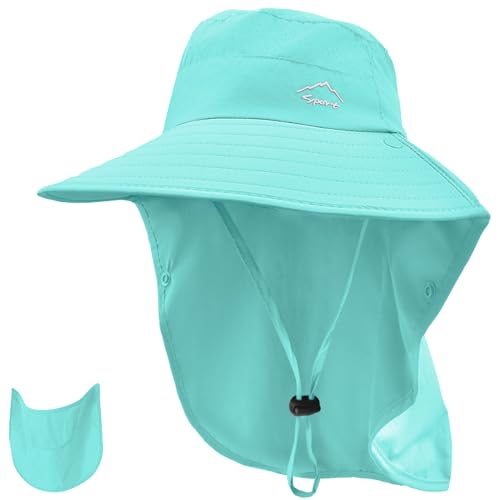 Rosoz Sun Hat for Men Women with Neck Flap,Wide Brim UPF50+ Fishing Hat with Detachable Face Cover Outdoor Sun Protection Hat - color: 1pack-aqua
