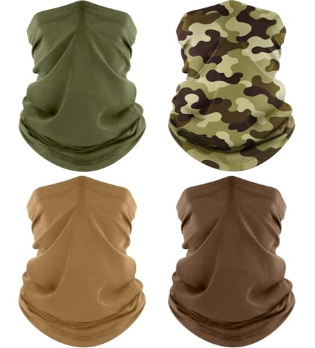 ROXUN Neck Gaiter, 4 Pack Summer Cooling Breathable Face Mask for Outdoors | Stretch Moisture Wicking, UPF 50, Wind Dust UV Protection, 95% Polyester 5% Spandex, Quick Dry & Washable - color: Army Green+sand+brown+green Camo
