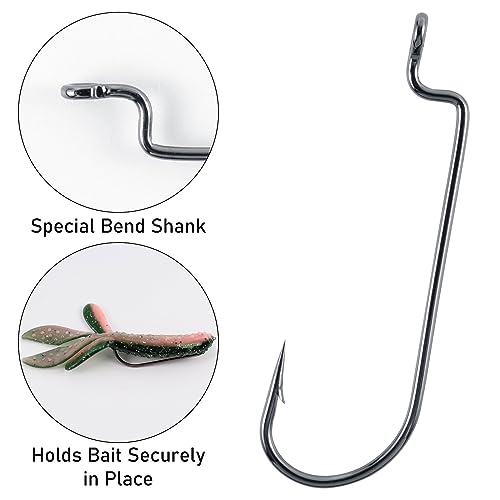 Dr.Fish 100 Pack Round Bend Worm Hooks, Freshwater Bass Fishing EWG Hooks, Carolina Rig/Texas Rig - size: #3/0-100Pack