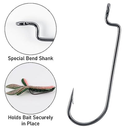 Dr.Fish 100 Pack Round Bend Worm Hooks, Freshwater Bass Fishing EWG Hooks, Carolina Rig/Texas Rig - size: #3/0-100Pack