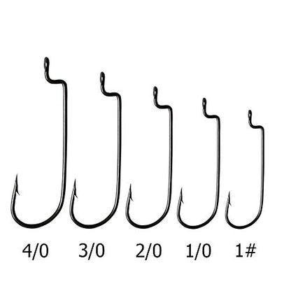 30pcs/Pack Offset Fishing Hooks Worm Hooks Black/Red High Carbon Steel Senko Bait Fishing Hooks 4/0 3/0 2/0 1/0 1# - color: black, size: 1/0-30pcs