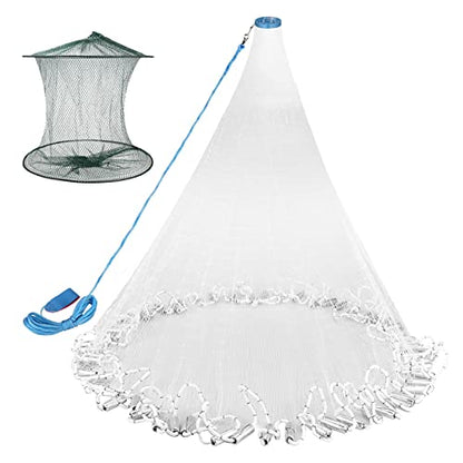 Neween Cast Net for Fishing with Shrimp Cage, American Freshwater Saltwater 3/4/5/6/7/8/9/10Ft Radius Casting Net Bait Trap Fish, Heavy Duty Zinc Sinker, 3/8 Inch Mesh Size - style: 6ft (180cm) Radius
