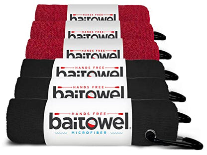 Bait Towel 6 Pack Fishing Towels with Clip for Fishing, Plush Microfiber nap Fabric, 16x16, The Original Bait Towel Multi-Pack - color: Black-red