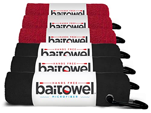 Bait Towel 6 Pack Fishing Towels with Clip for Fishing, Plush Microfiber nap Fabric, 16x16, The Original Bait Towel Multi-Pack - color: Black-red