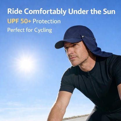 Mens L/XL/XXL Sun Hat with Removable Neck Flap UPF 50+ Fishing Hat Waterproof Quick Dry Breathable Baseball Cap for Cycling - color: Navy Blue, size: X-Large-XX-Large